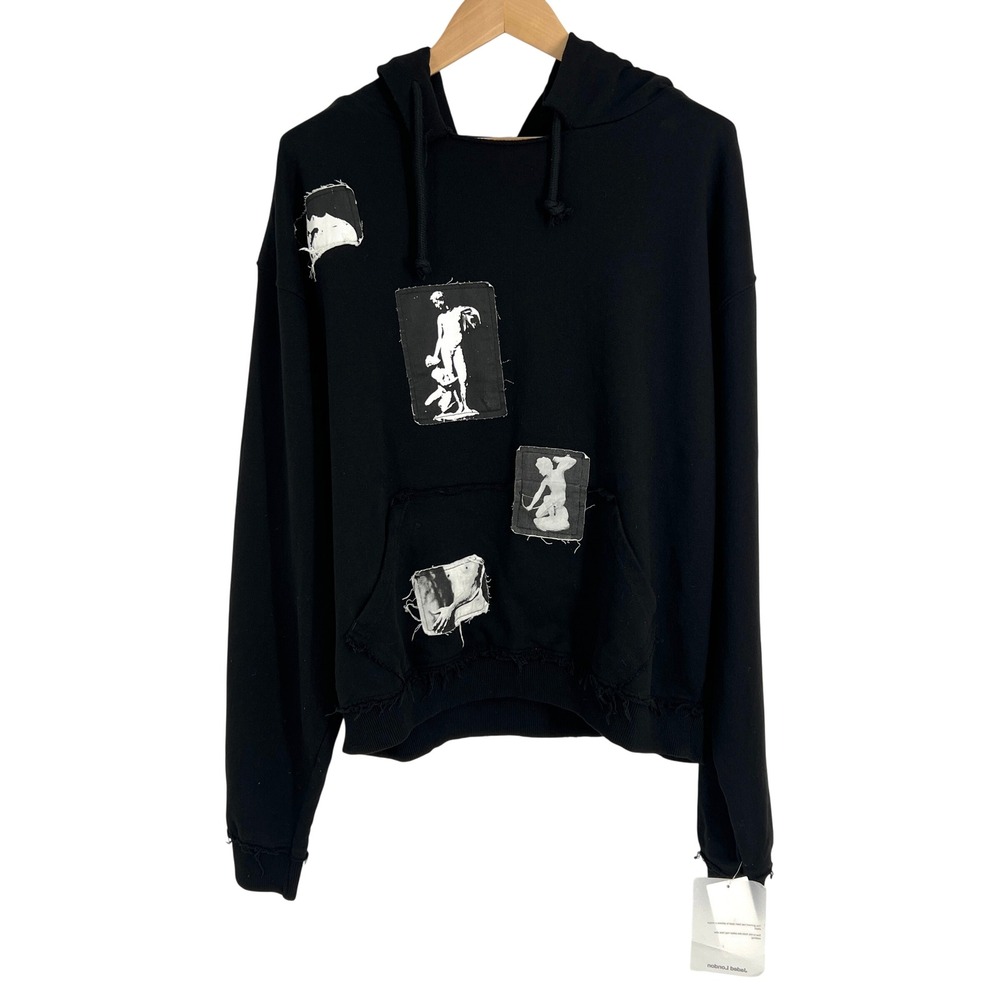 Jaded London Black Devoted Patch Hoodie Distressed Statue Graphic Size L JMH6302